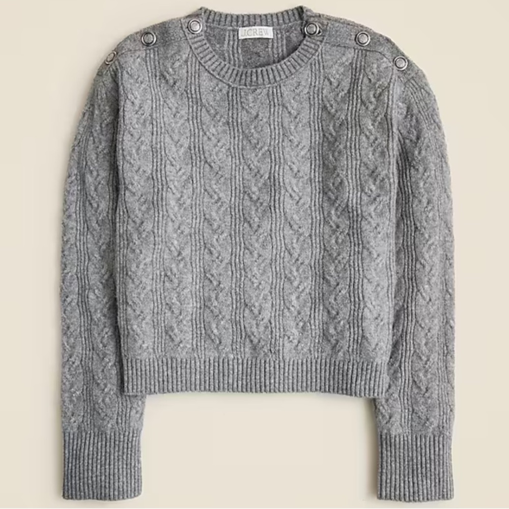 NWT J.Crew Cable-knit sweater with buttons in Supersoft yarn - Gray, Size M